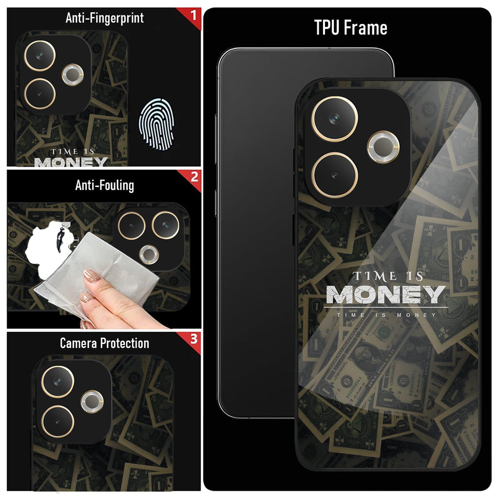 Oppo A5 Pro 5G Premium Acrylic Shockproof Glass Back Case (Time is Money )