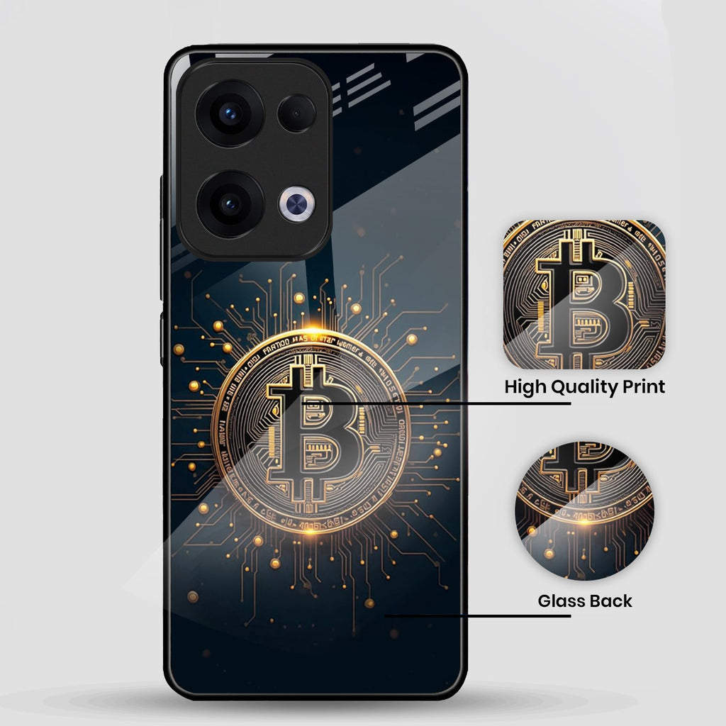 Oppo Reno 13 5G Premium Acrylic Shockproof Glass Back Case (Bitcoin Armor)