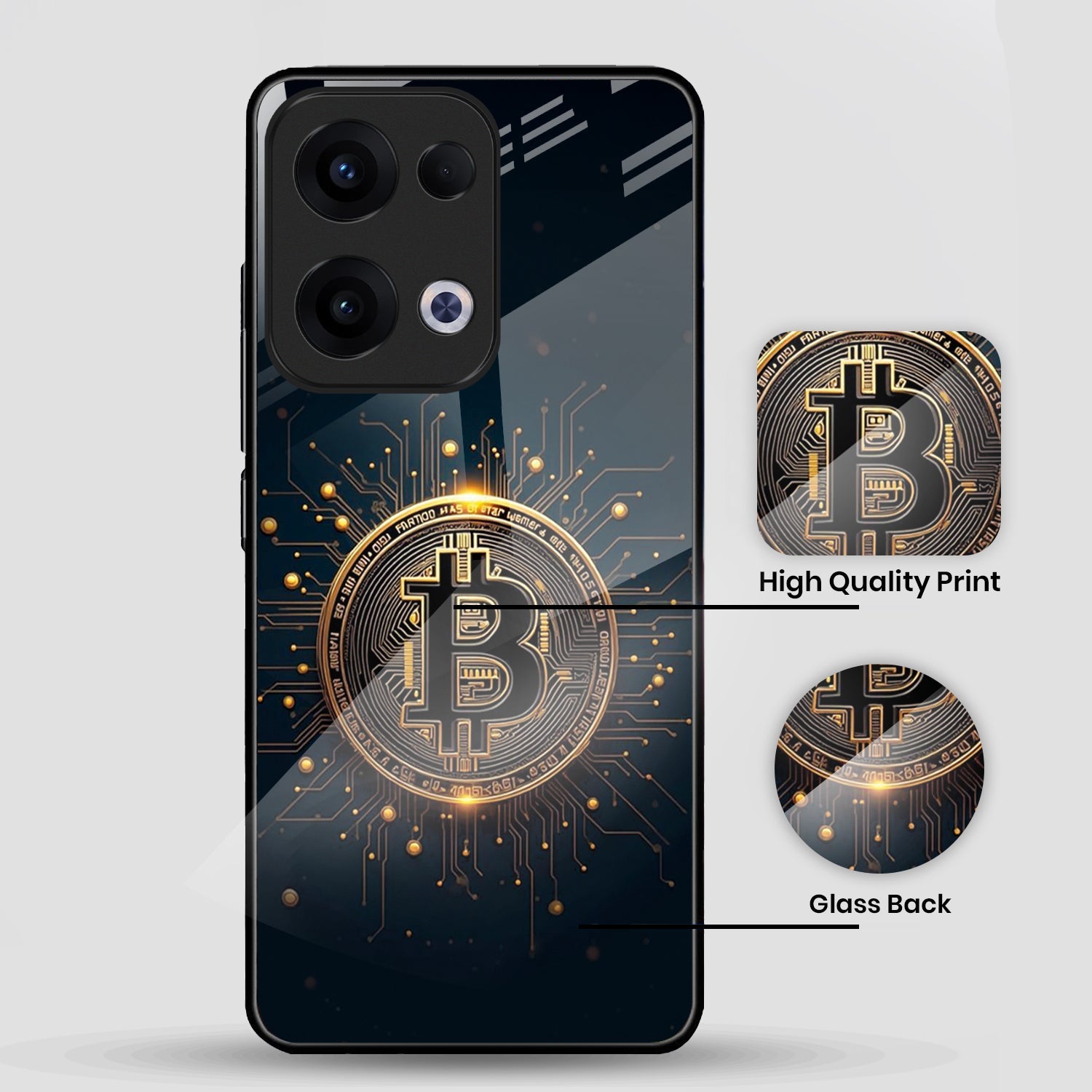 Oppo Reno 13 5G Premium Acrylic Shockproof Glass Back Case (Bitcoin Armor)