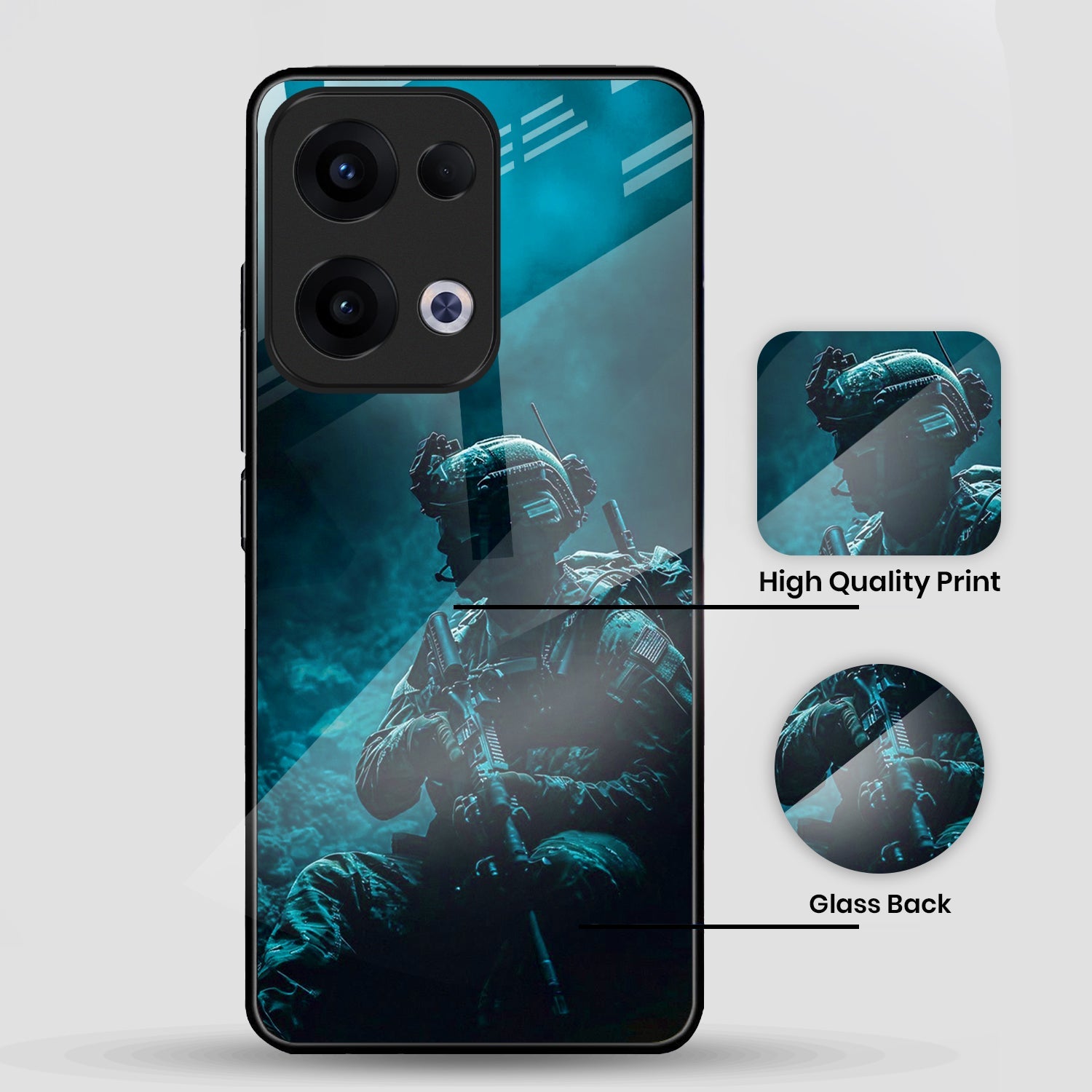 Oppo Reno 13 5G Premium Acrylic Shockproof Glass Back Case (Soldier Case)
