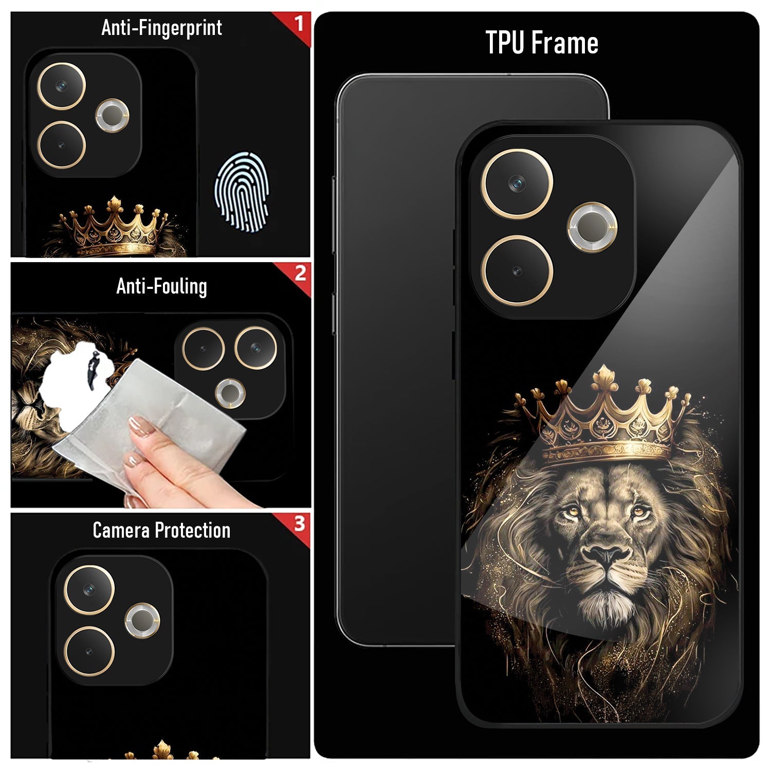 Oppo A5 Pro 5G Premium Acrylic Shockproof Glass Back Case (Crowned Lion)