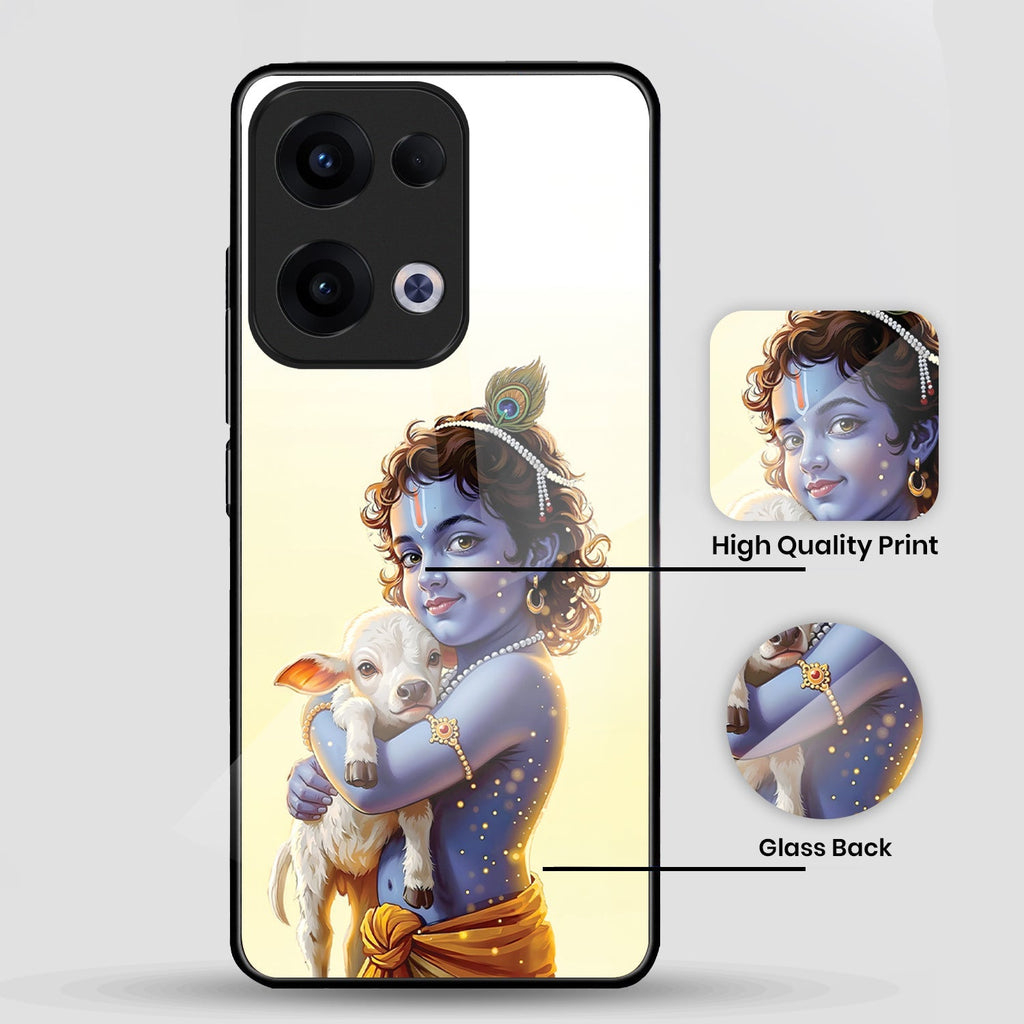Oppo Reno 13 5G Premium Acrylic Shockproof Glass Back Case (Cute Krishna )