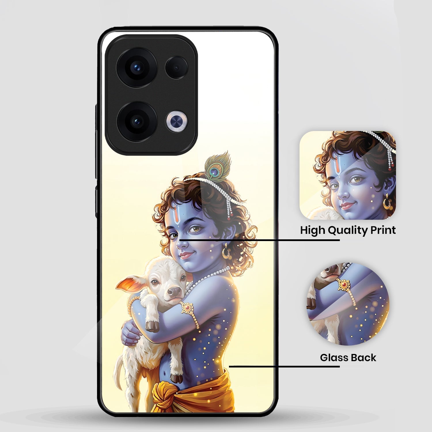 Oppo Reno 13 5G Premium Acrylic Shockproof Glass Back Case (Cute Krishna )