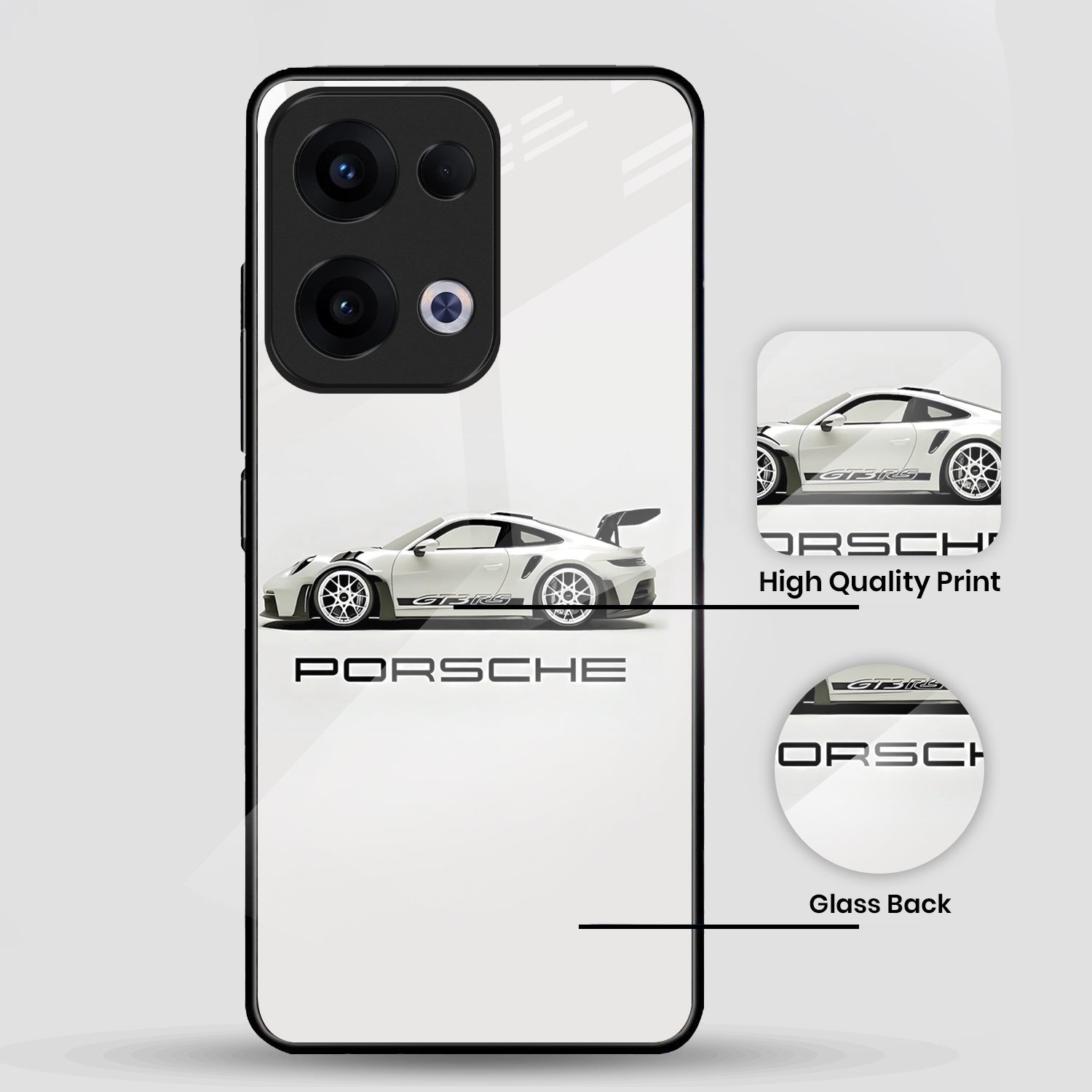 Oppo Reno 13 5G Premium Acrylic Shockproof Glass Back Case (White Porsche)