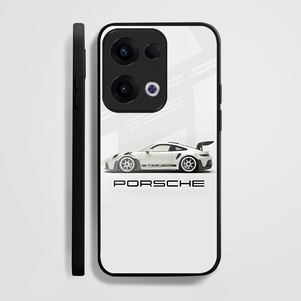 Oppo Reno 13 5G Premium Acrylic Shockproof Glass Back Case (White Porsche)
