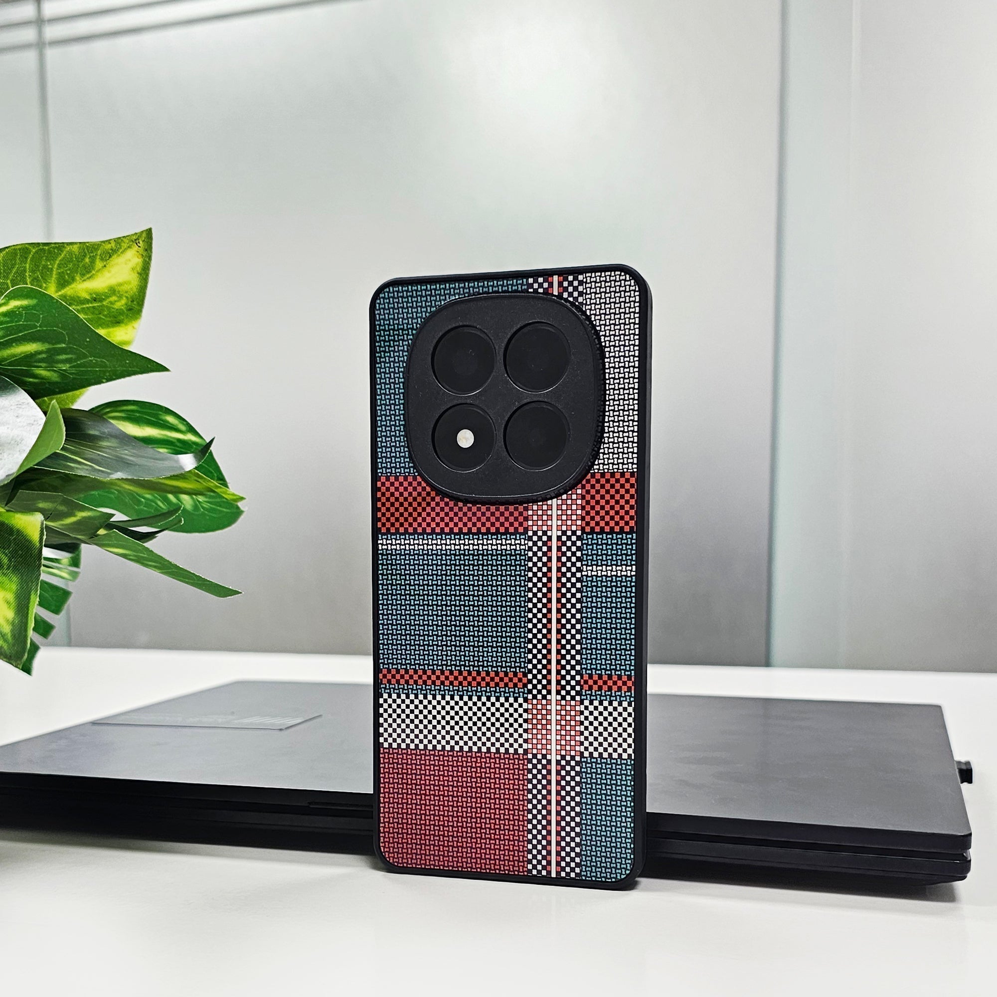 Redmi Note 14 Pro+ 5G Luxury Grid Pattern Glass Back Shockproof Case