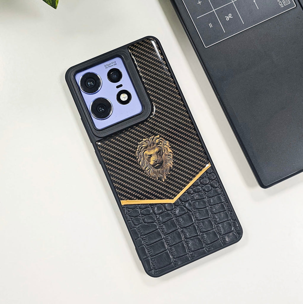 Motorola Edge 50 Pro 5G Luxury Lion Pattern Leather And Liquid Silicone Case