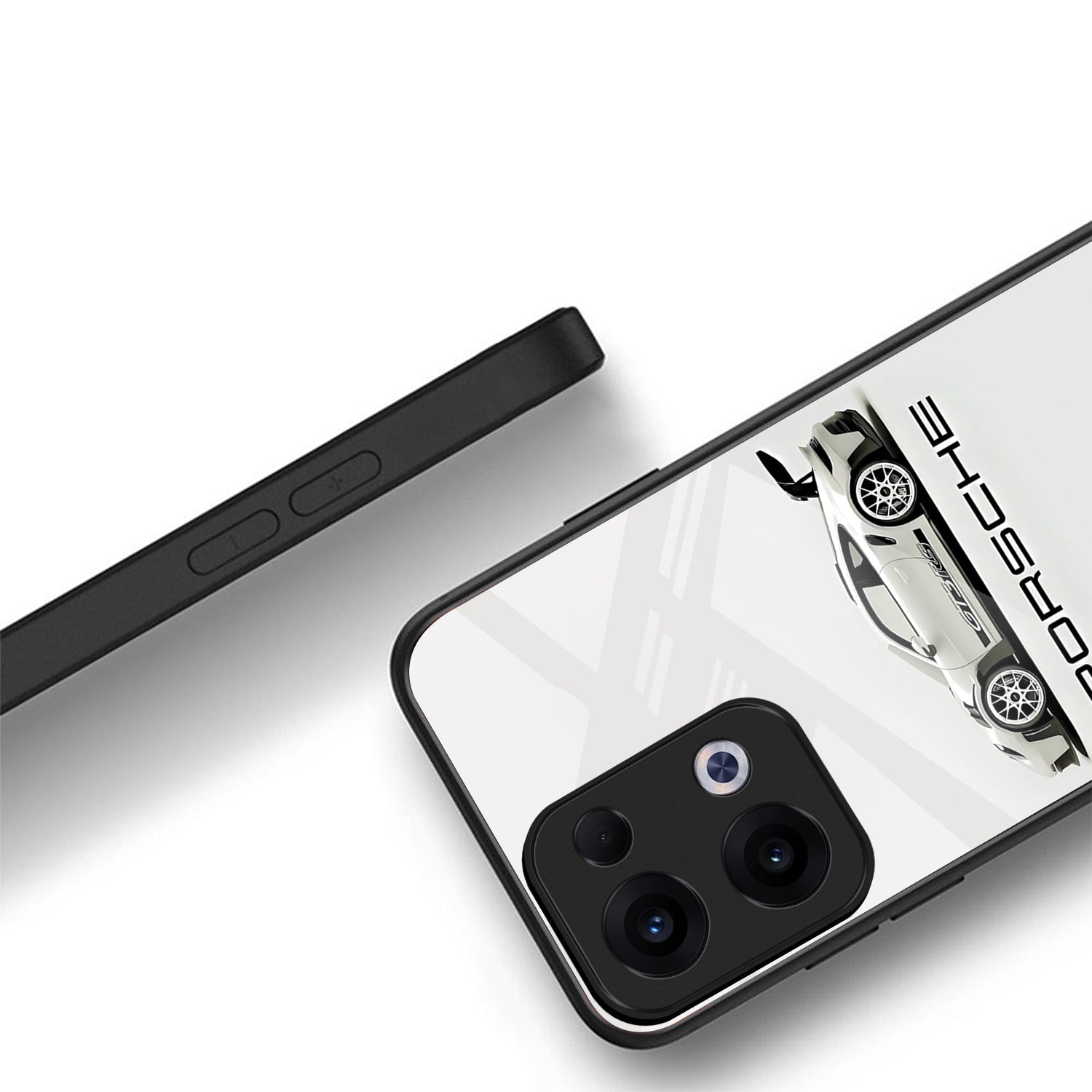 Oppo Reno 13 5G Premium Acrylic Shockproof Glass Back Case (White Porsche)