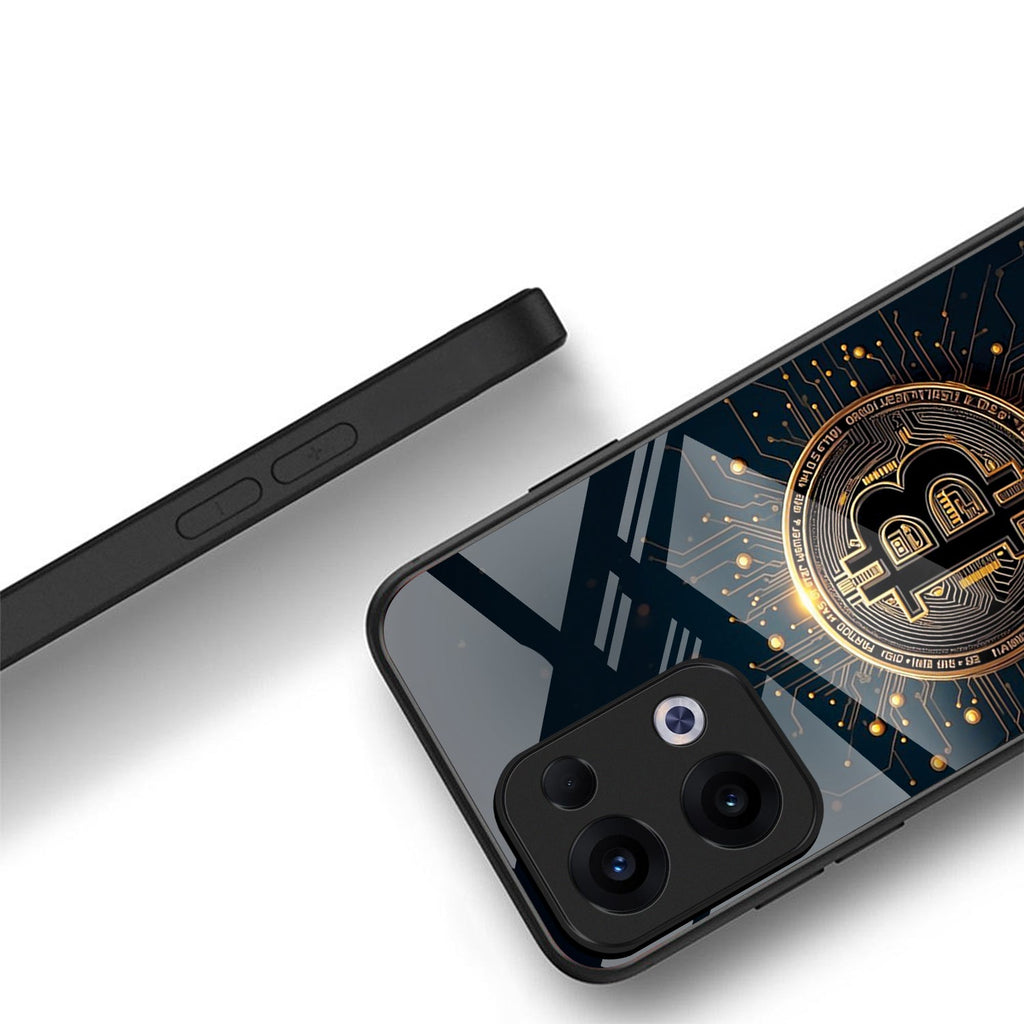 Oppo Reno 13 5G Premium Acrylic Shockproof Glass Back Case (Bitcoin Armor)