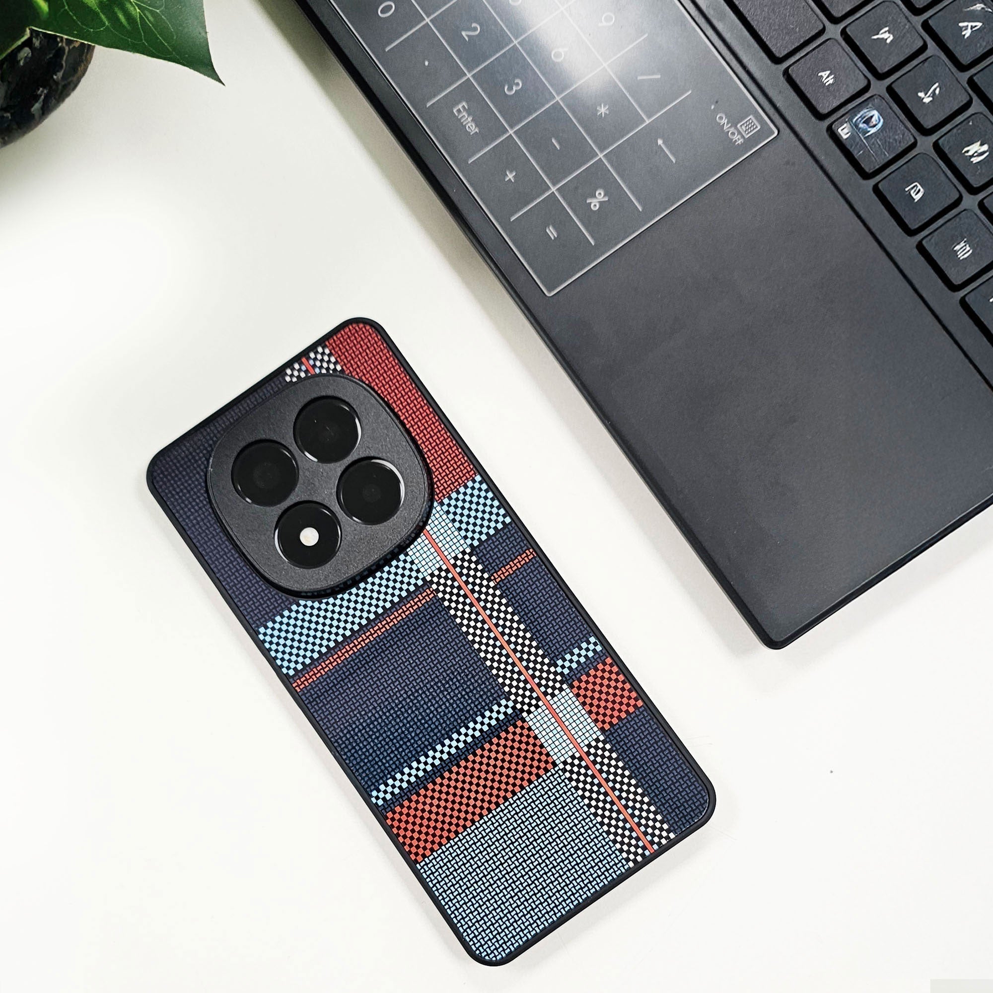Redmi Note 14 Pro+ 5G Luxury Grid Pattern Glass Back Shockproof Case