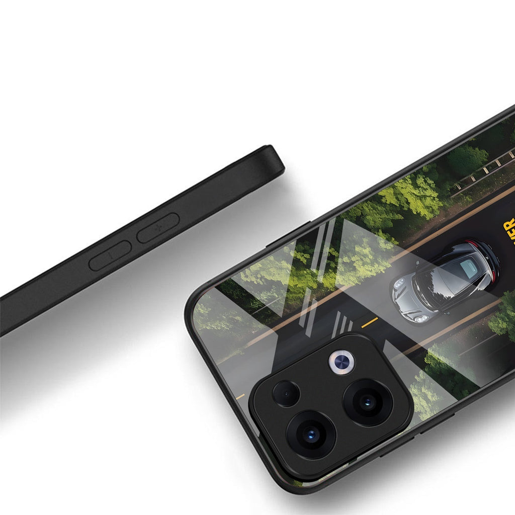 Oppo Reno 13 5G Premium Acrylic Shockproof Glass Back Case (Road Never Give up)