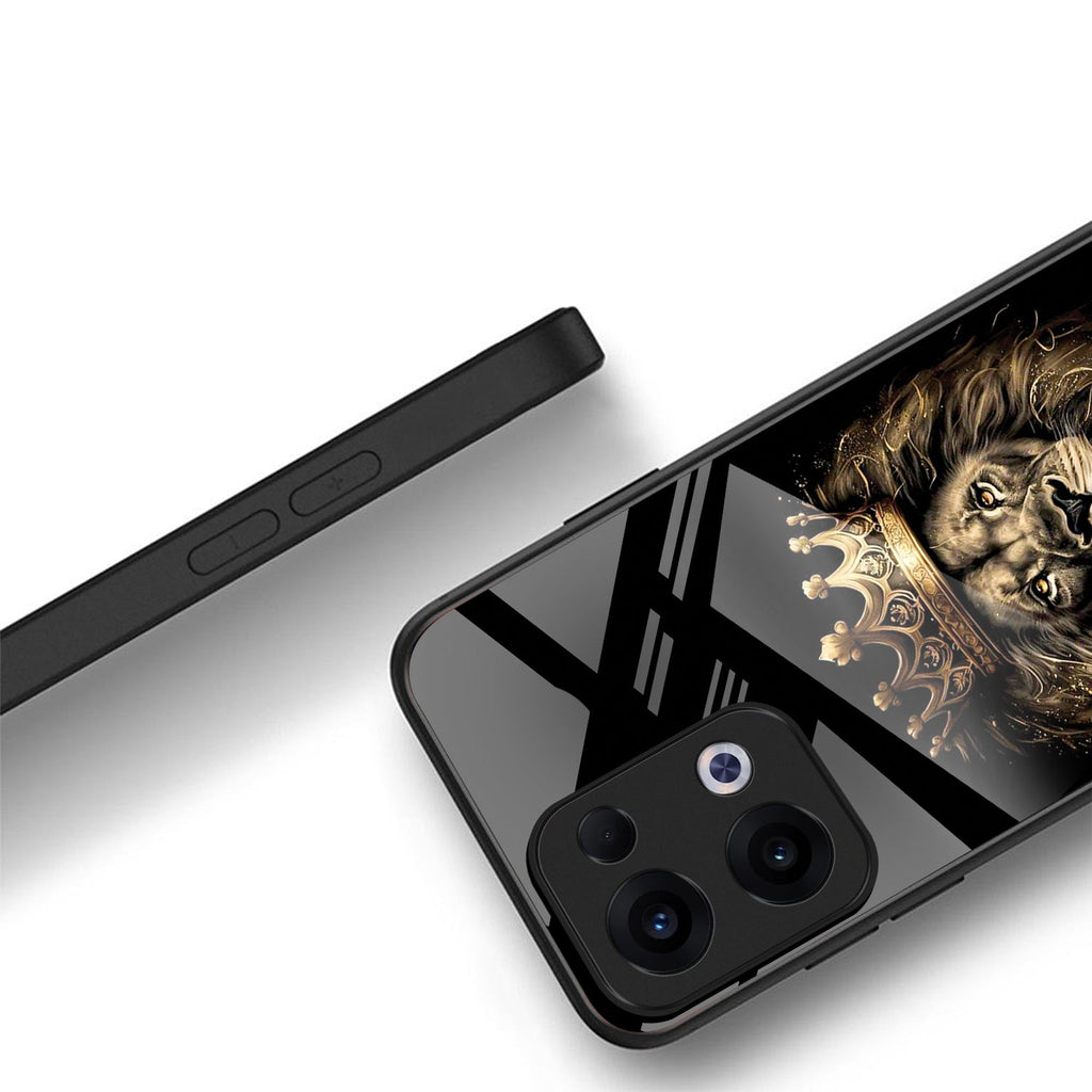 Oppo Reno 13 5G Premium Acrylic Shockproof Glass Back Case (Crowned lion)
