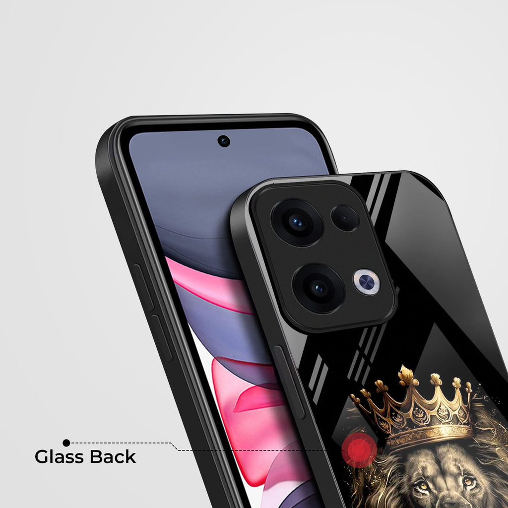 Oppo Reno 13 5G Premium Acrylic Shockproof Glass Back Case (Crowned lion)