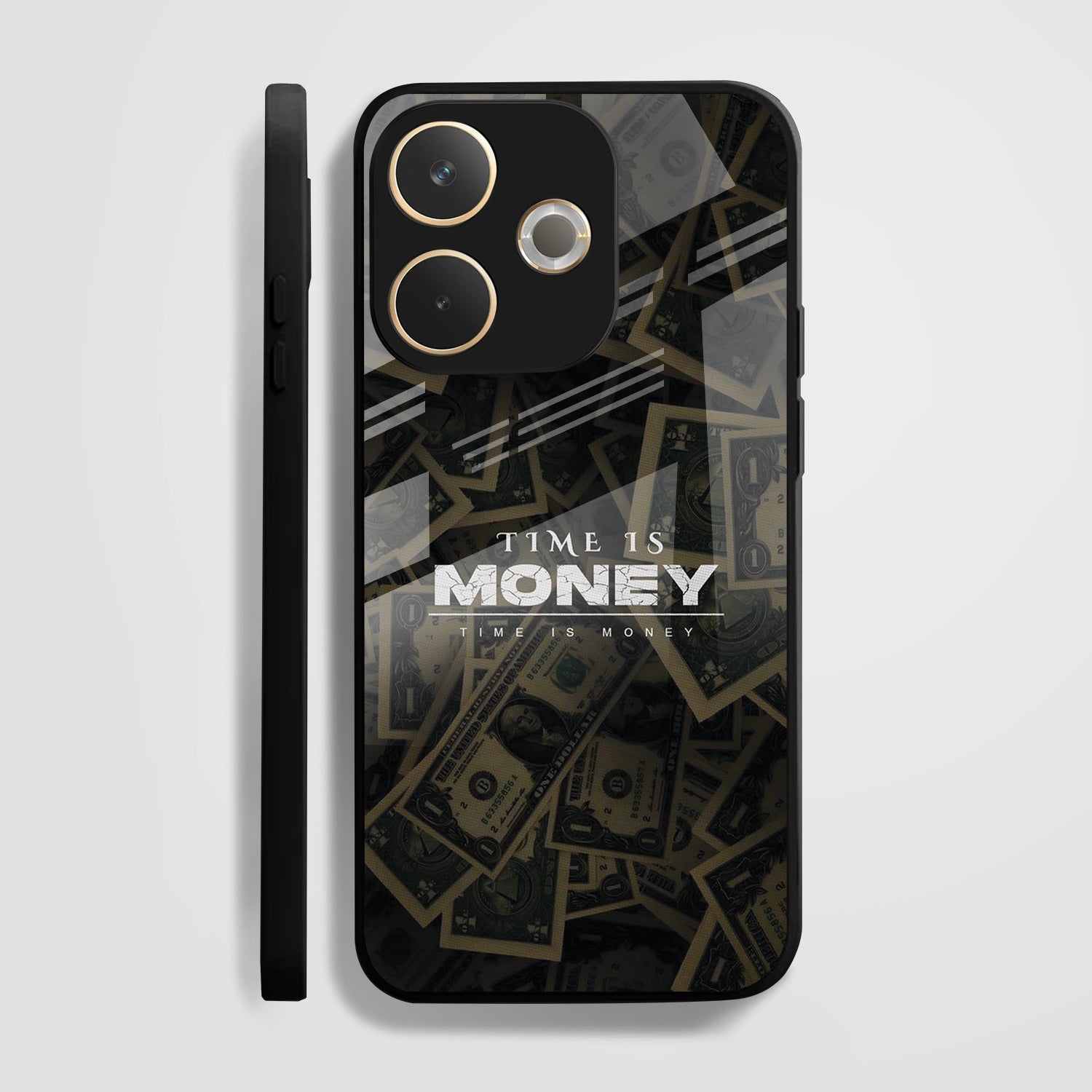 Oppo A5 Pro 5G Premium Acrylic Shockproof Glass Back Case (Time is Money )