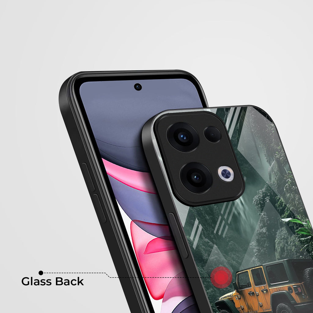 Oppo Reno 13 5G Premium Acrylic Shockproof Glass Back Case (Jeep Case)