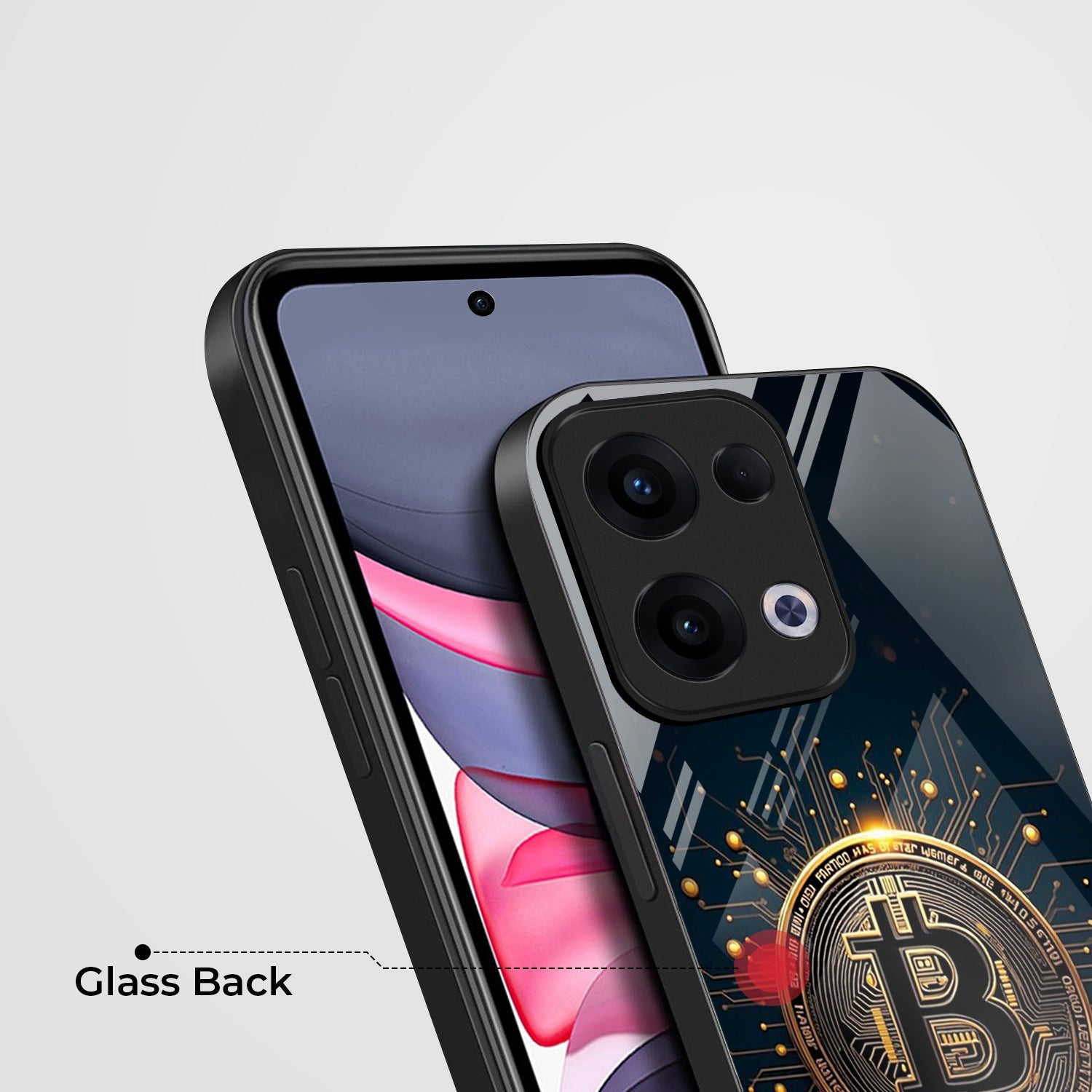 Oppo Reno 13 5G Premium Acrylic Shockproof Glass Back Case (Bitcoin Armor)