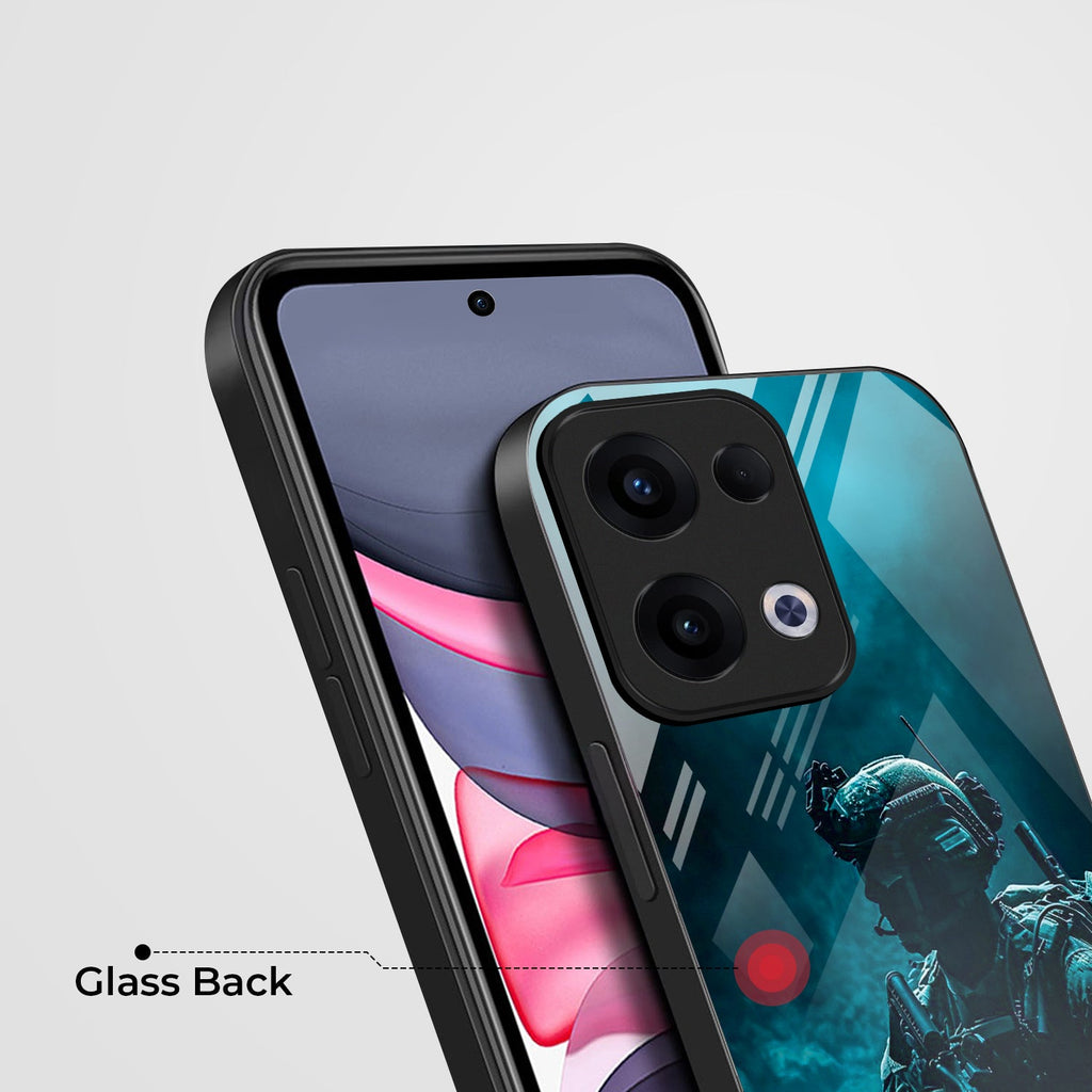 Oppo Reno 13 5G Premium Acrylic Shockproof Glass Back Case (Soldier Case)