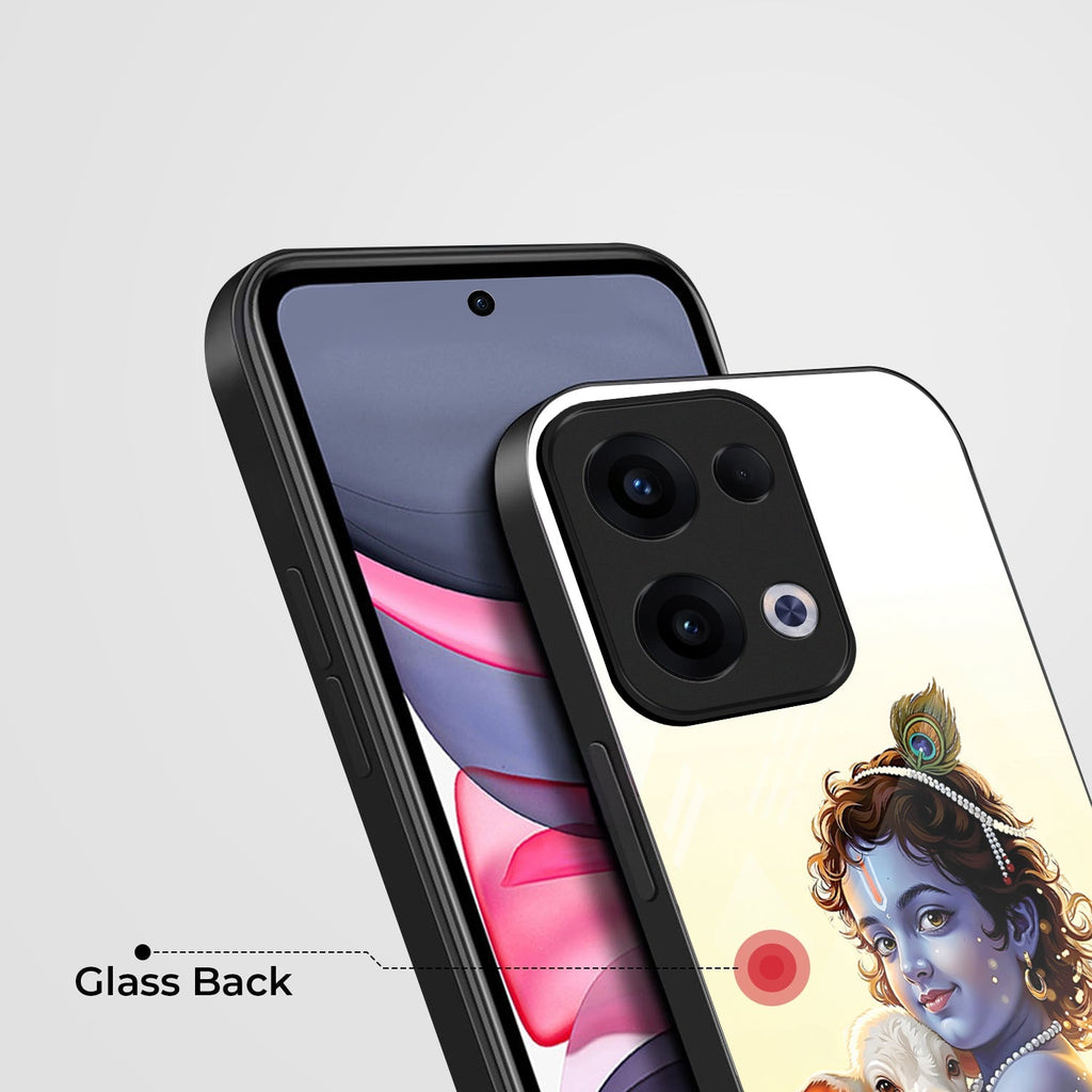 Oppo Reno 13 5G Premium Acrylic Shockproof Glass Back Case (Cute Krishna )