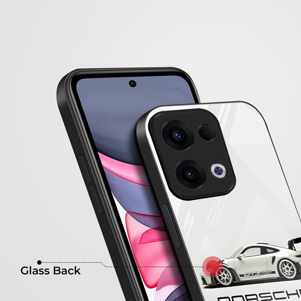 Oppo Reno 13 5G Premium Acrylic Shockproof Glass Back Case (White Porsche)