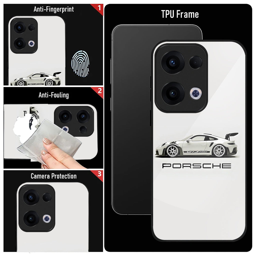 Oppo Reno 13 5G Premium Acrylic Shockproof Glass Back Case (White Porsche)