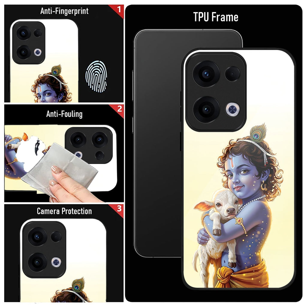 Oppo Reno 13 5G Premium Acrylic Shockproof Glass Back Case (Cute Krishna )
