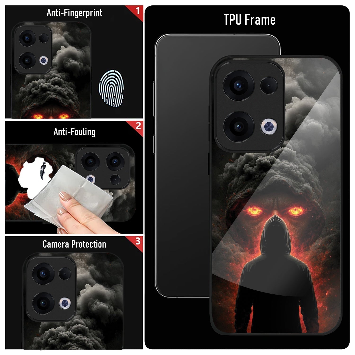 Oppo Reno 13 5G Premium Acrylic Shockproof Glass Back Case (Dark Flame)