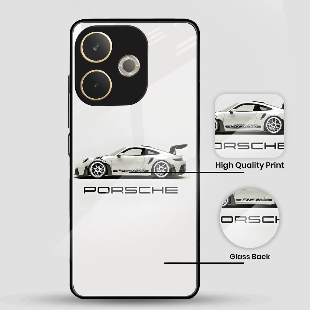Oppo A5 Pro 5G Premium Acrylic Shockproof Glass Back Case (White Porsche)
