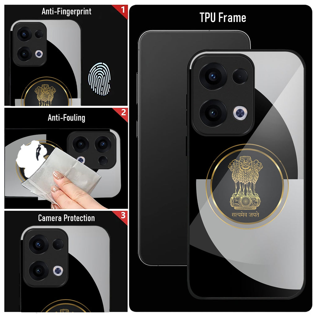 Oppo Reno 13 5G Premium Acrylic Shockproof Glass Back Case (Satyamev Noir)