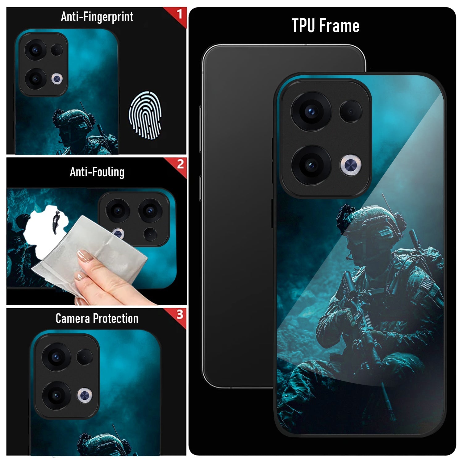 Oppo Reno 13 5G Premium Acrylic Shockproof Glass Back Case (Soldier Case)