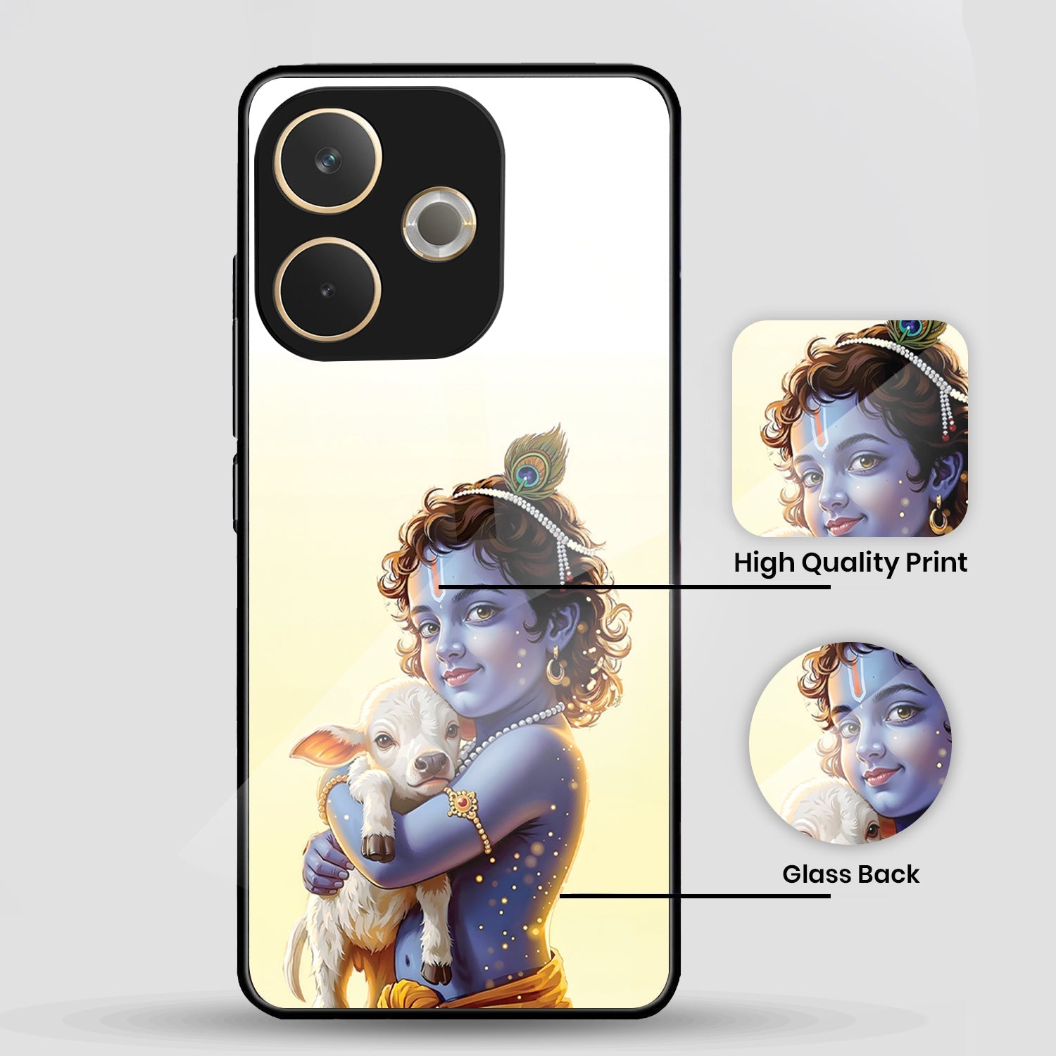 Oppo A5 Pro 5G Premium Acrylic Shockproof Glass Back Case ( Cute Krishna )