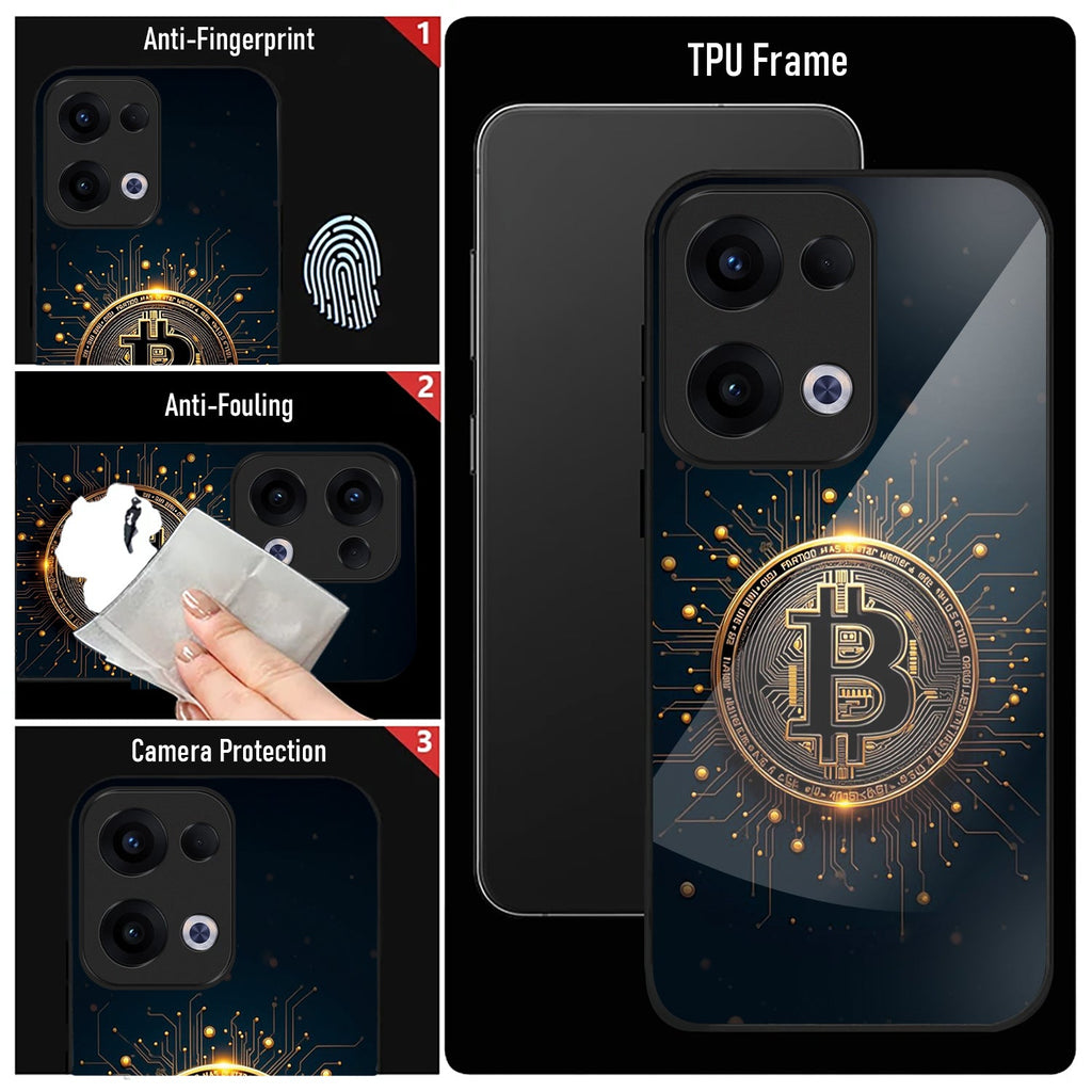 Oppo Reno 13 5G Premium Acrylic Shockproof Glass Back Case (Bitcoin Armor)