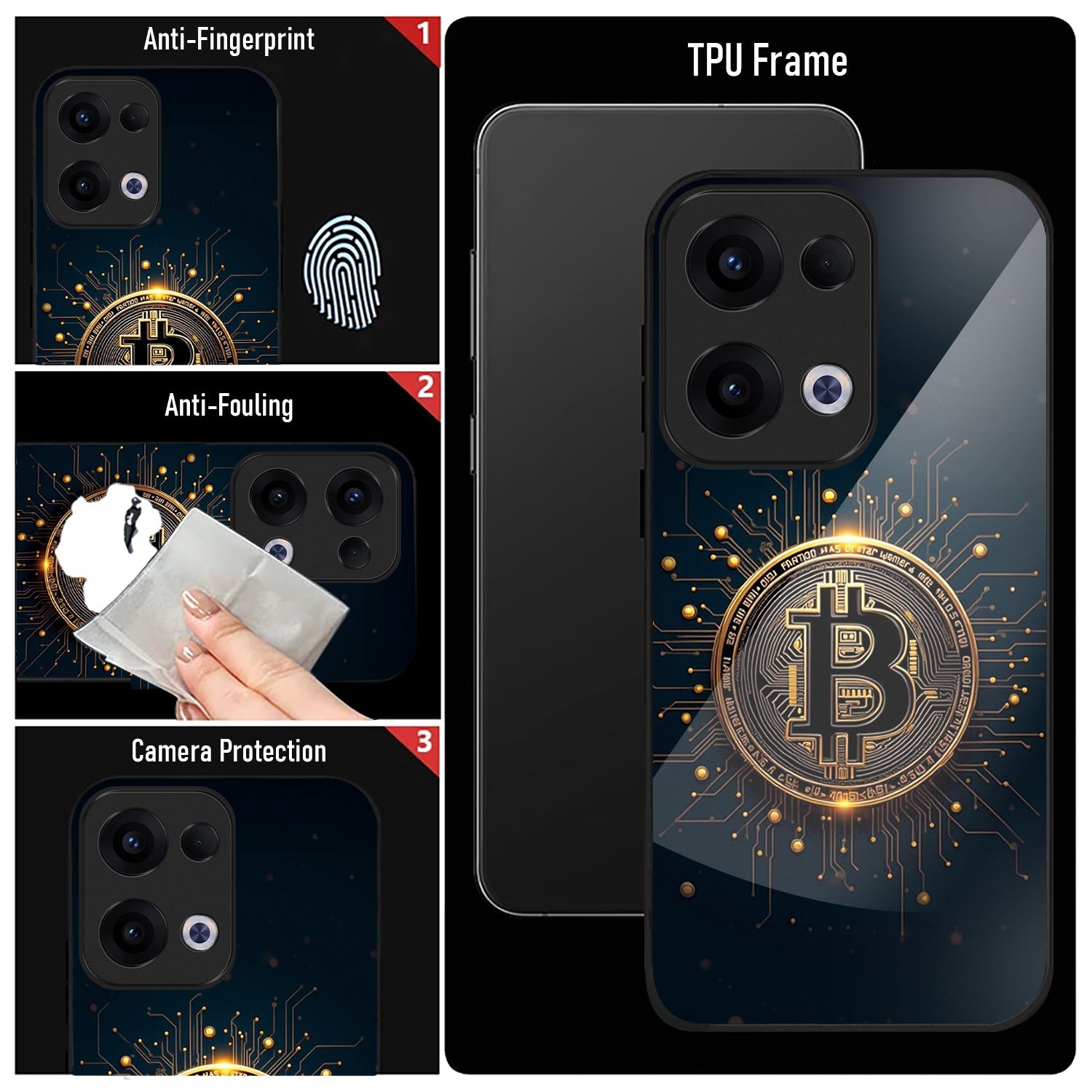 Oppo Reno 13 5G Premium Acrylic Shockproof Glass Back Case (Bitcoin Armor)