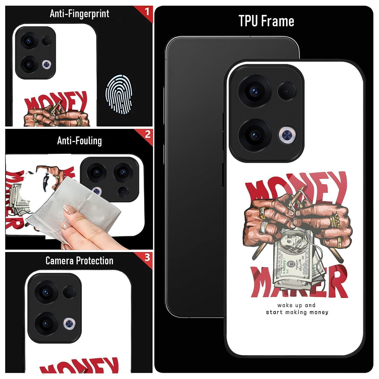 Oppo Reno 13 5G Premium Acrylic Shockproof Glass Back Case (Money Maker)