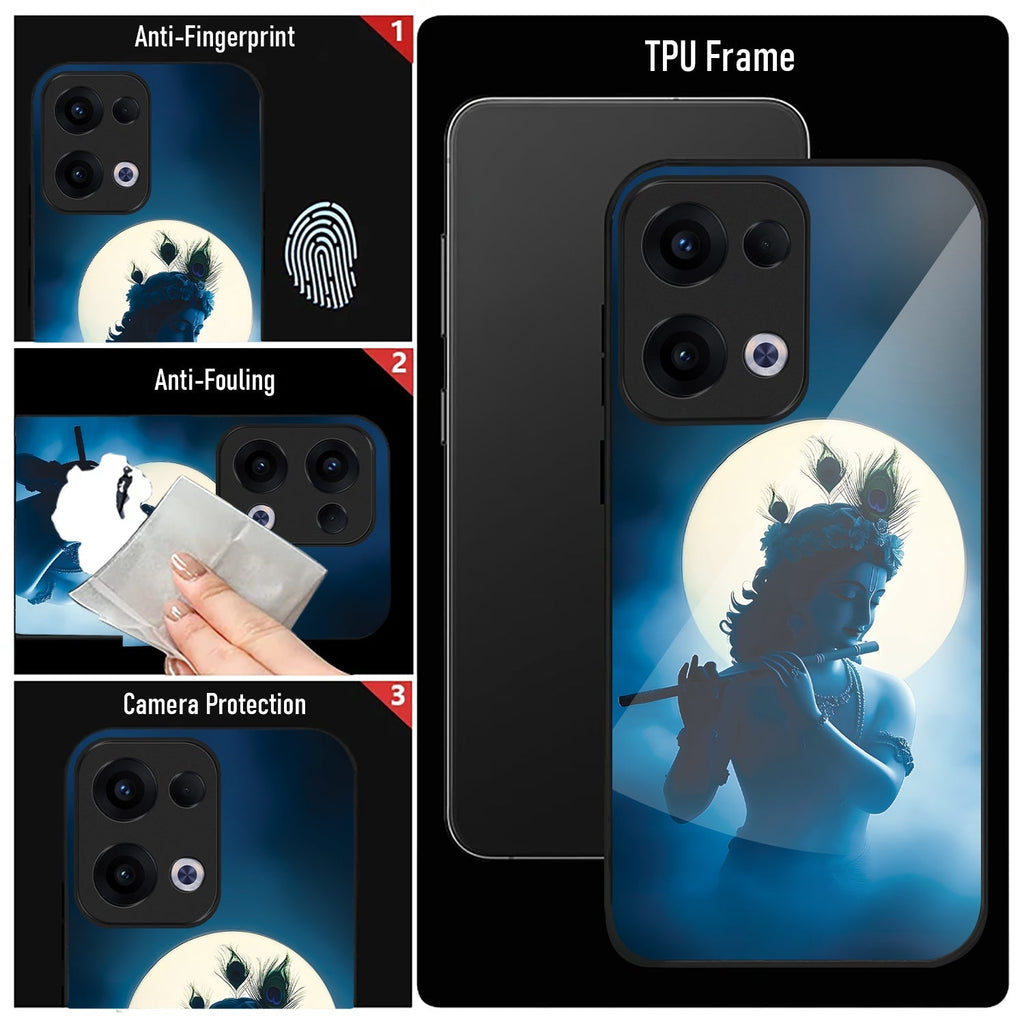 Oppo Reno 13 5G Premium Acrylic Shockproof Glass Back Case (Midnight Krishna)