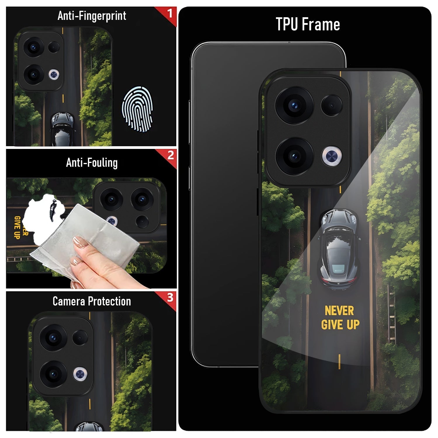 Oppo Reno 13 5G Premium Acrylic Shockproof Glass Back Case (Road Never Give up)