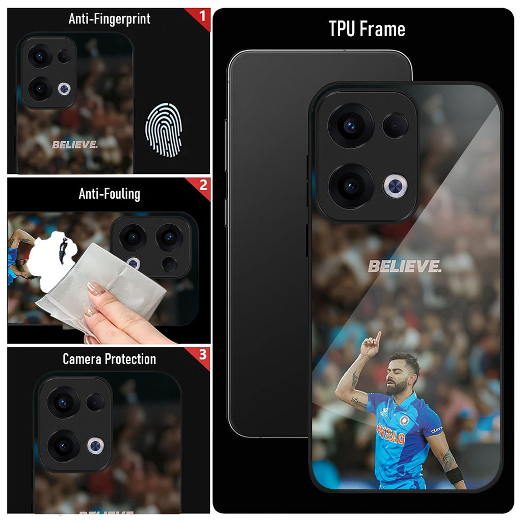 Oppo Reno 13 5G Premium Acrylic Shockproof Glass Back Case (Virat Kohli)
