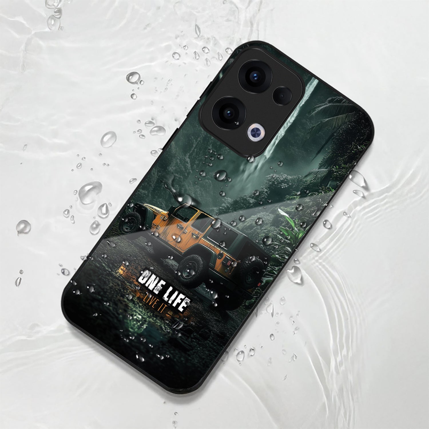 Oppo Reno 13 5G Premium Acrylic Shockproof Glass Back Case (Jeep Case)