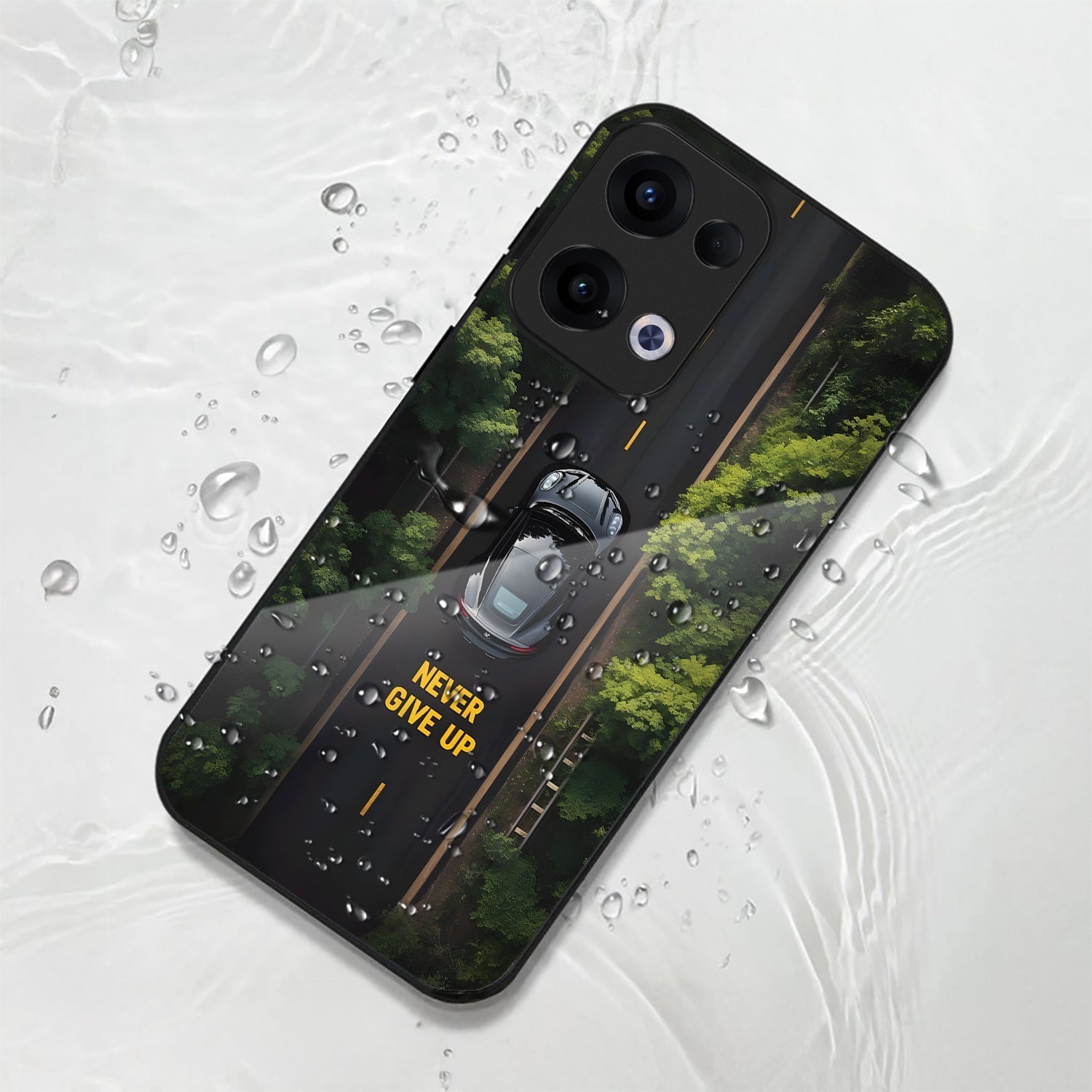 Oppo Reno 13 5G Premium Acrylic Shockproof Glass Back Case (Road Never Give up)