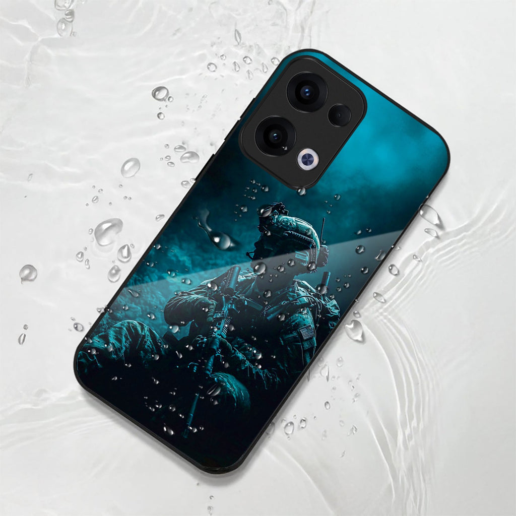 Oppo Reno 13 5G Premium Acrylic Shockproof Glass Back Case (Soldier Case)