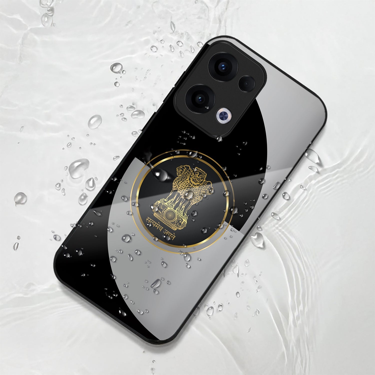 Oppo Reno 13 5G Premium Acrylic Shockproof Glass Back Case (Satyamev Noir)