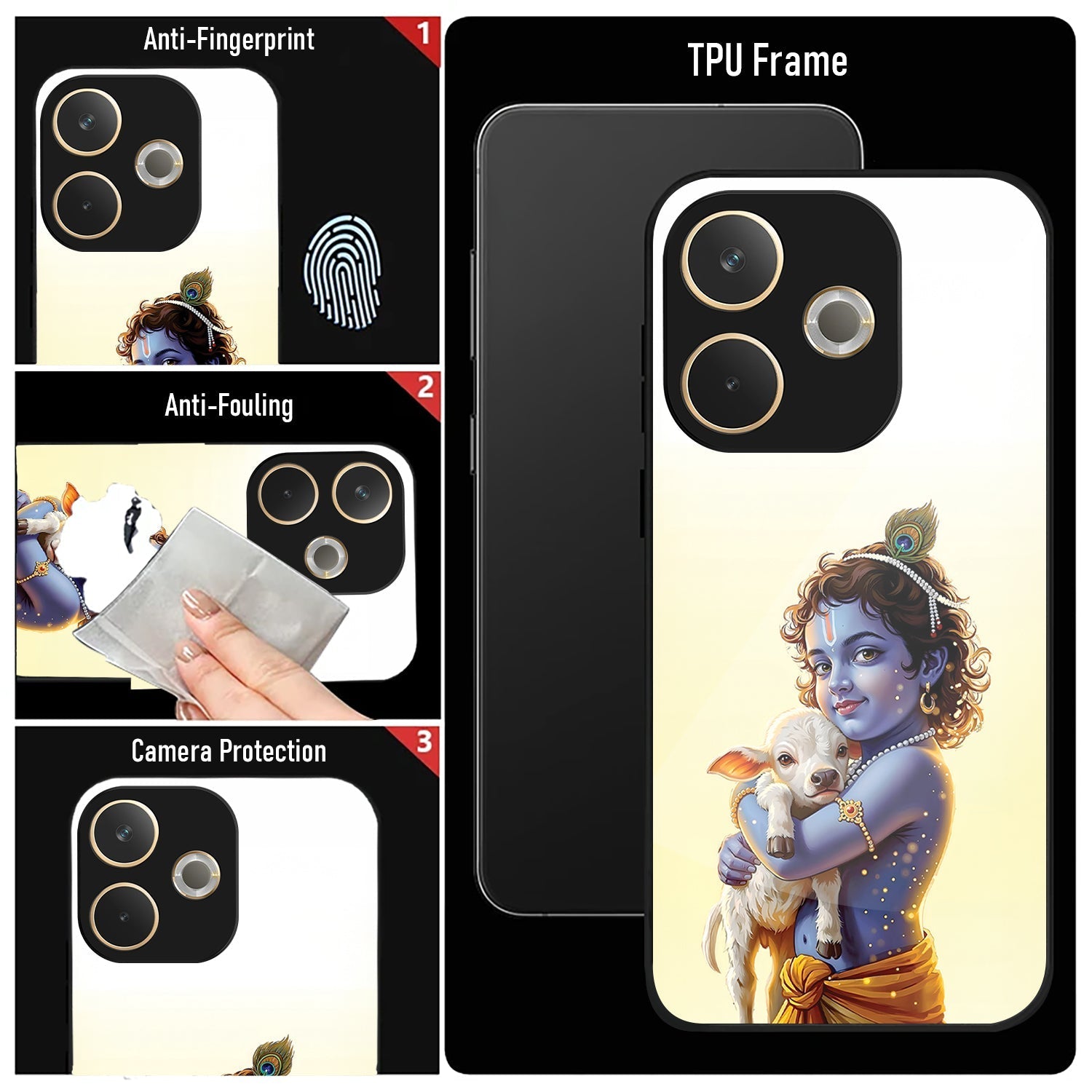 Oppo A5 Pro 5G Premium Acrylic Shockproof Glass Back Case ( Cute Krishna )
