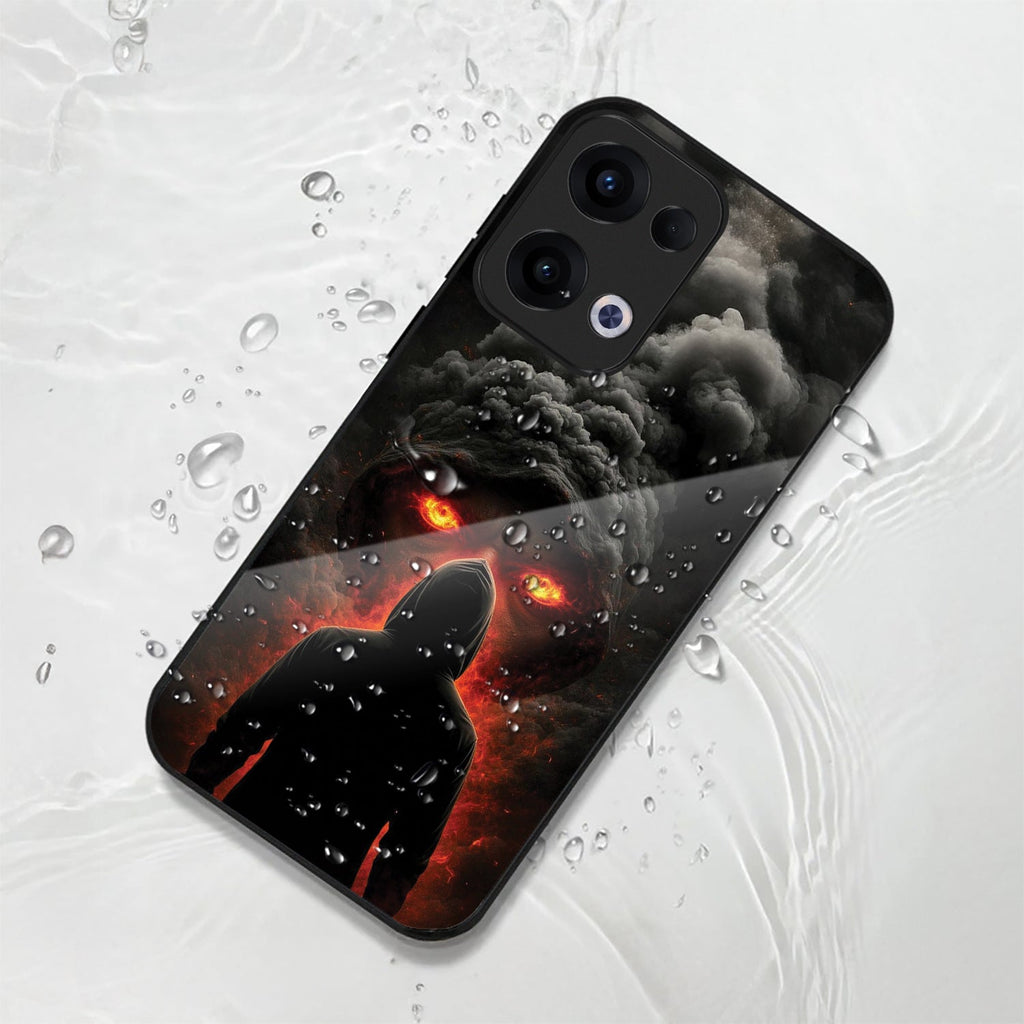 Oppo Reno 13 5G Premium Acrylic Shockproof Glass Back Case (Dark Flame)