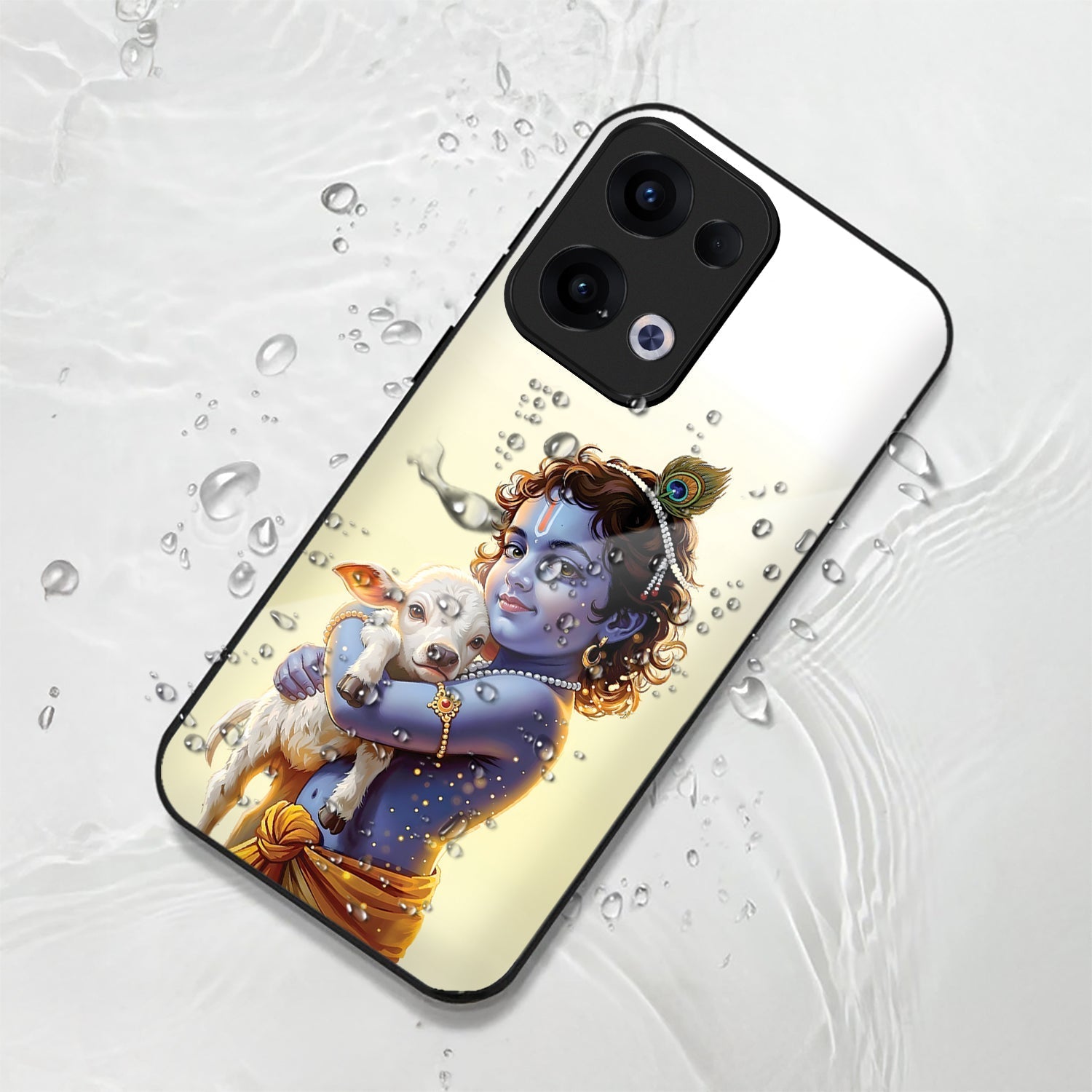 Oppo Reno 13 5G Premium Acrylic Shockproof Glass Back Case (Cute Krishna )