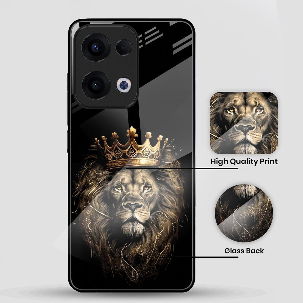 Oppo Reno 13 5G Premium Acrylic Shockproof Glass Back Case (Crowned lion)