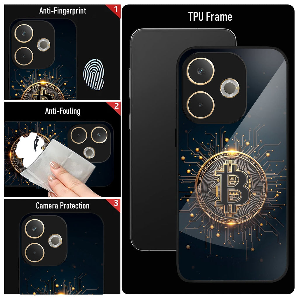 Oppo A5 Pro 5G Premium Acrylic Shockproof Glass Back Case (Bitcoin Armor)