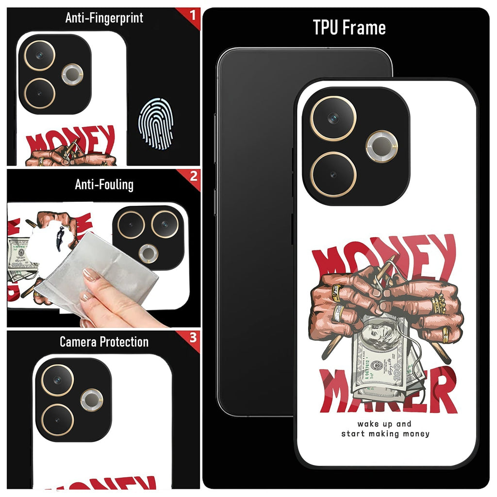 Oppo A5 Pro 5G Premium Acrylic Shockproof Glass Back Case ( Money Maker )