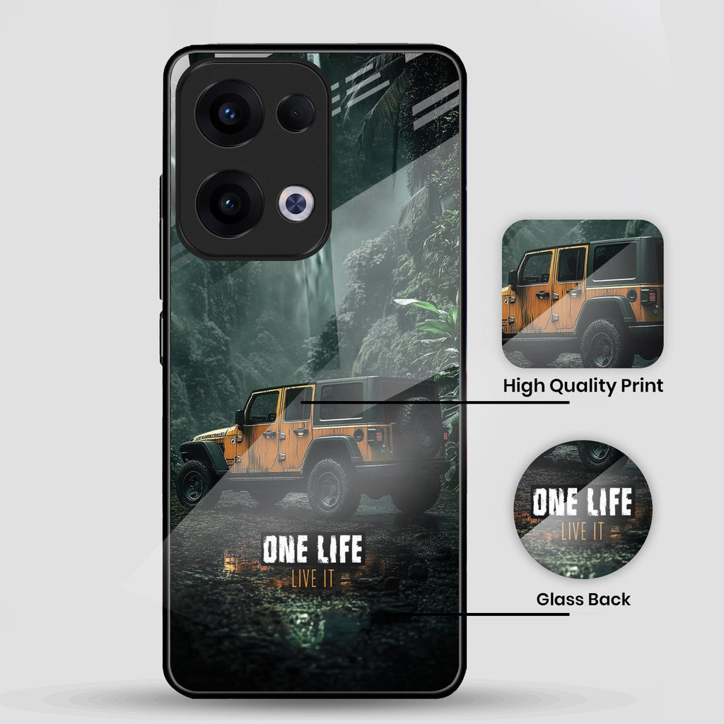 Oppo Reno 13 5G Premium Acrylic Shockproof Glass Back Case (Jeep Case)