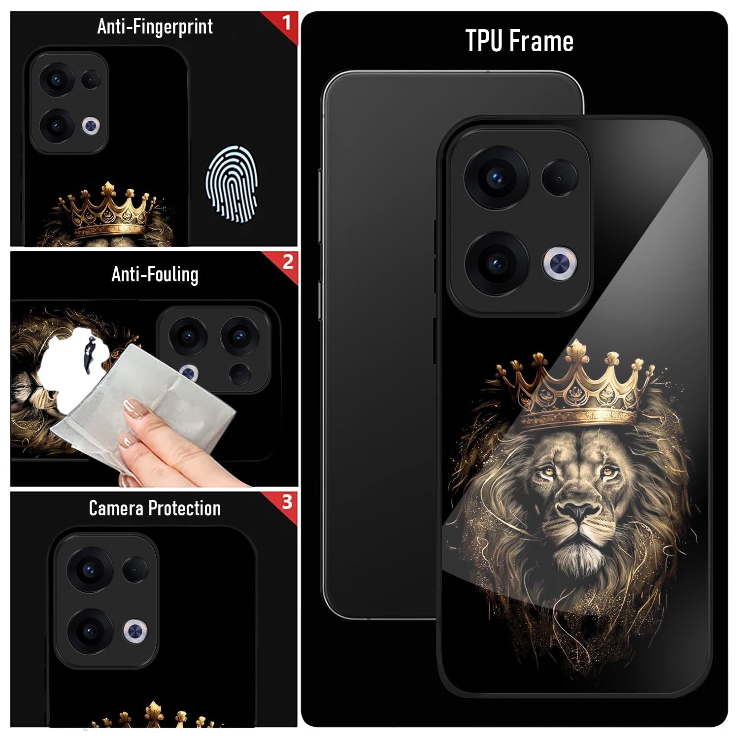 Oppo Reno 13 5G Premium Acrylic Shockproof Glass Back Case (Crowned lion)