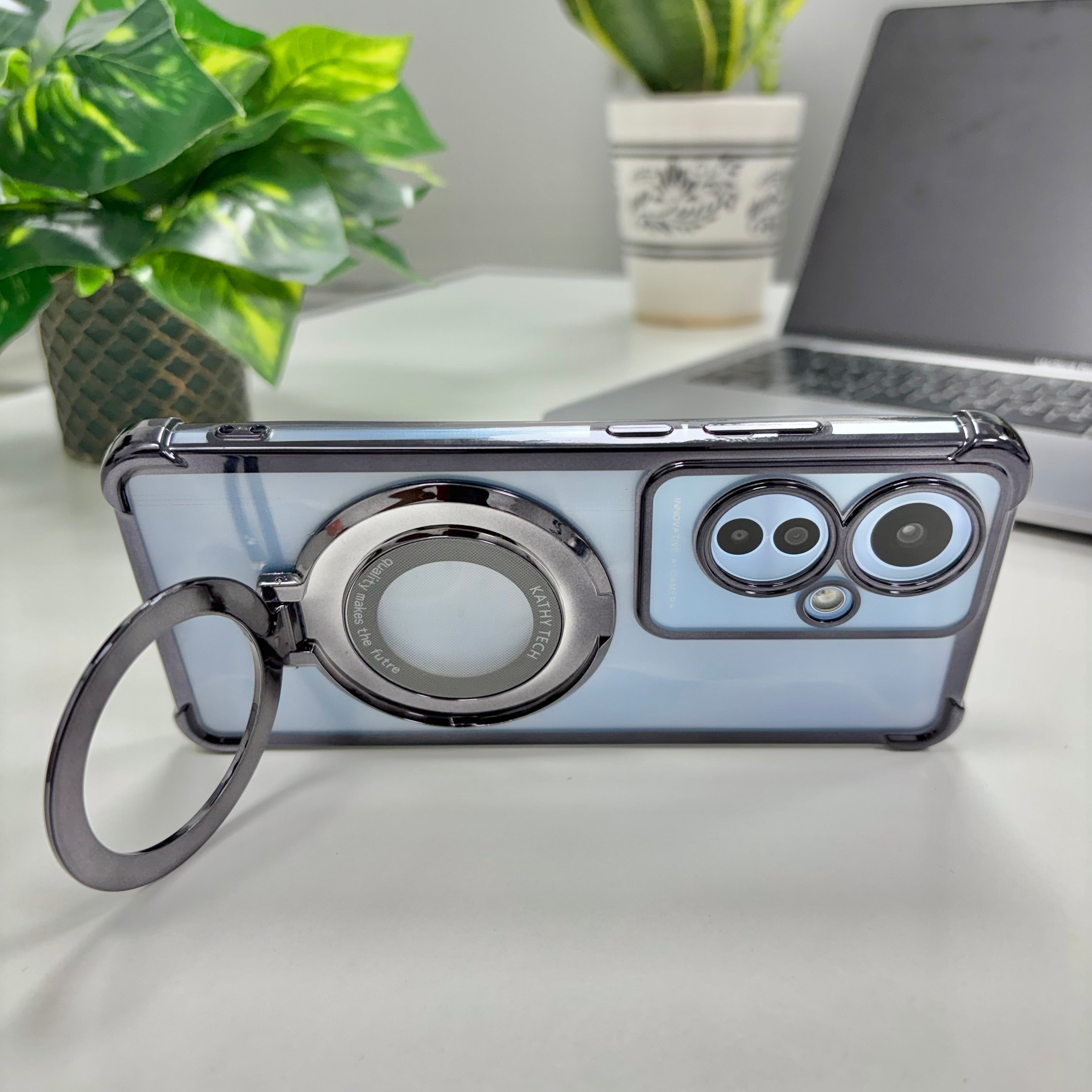 Oppo F25 Pro 5G Original Luxury Magnifier Ring Stand Shockproof Airbags Corner Case