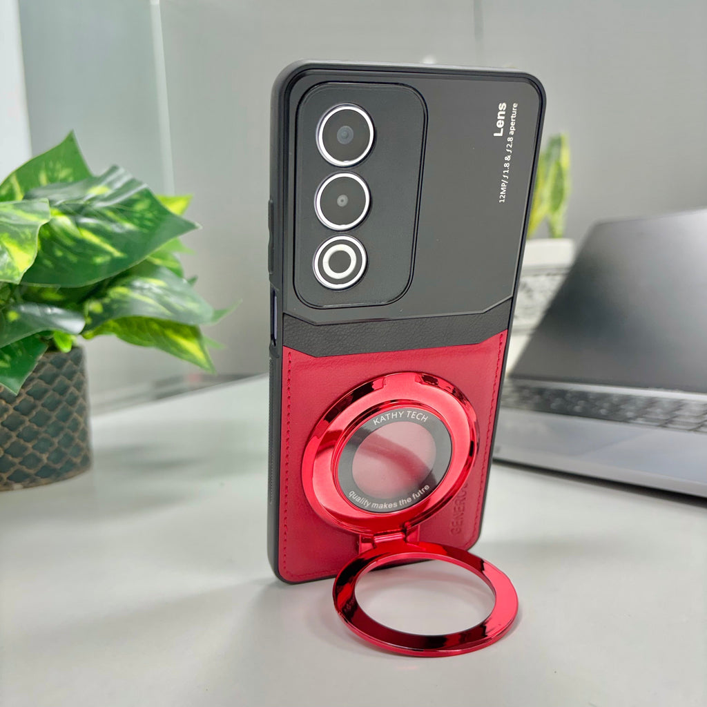 Oppo A3 Pro 5G Original Luxury Leather Lens Magnifier Ring Stand Case